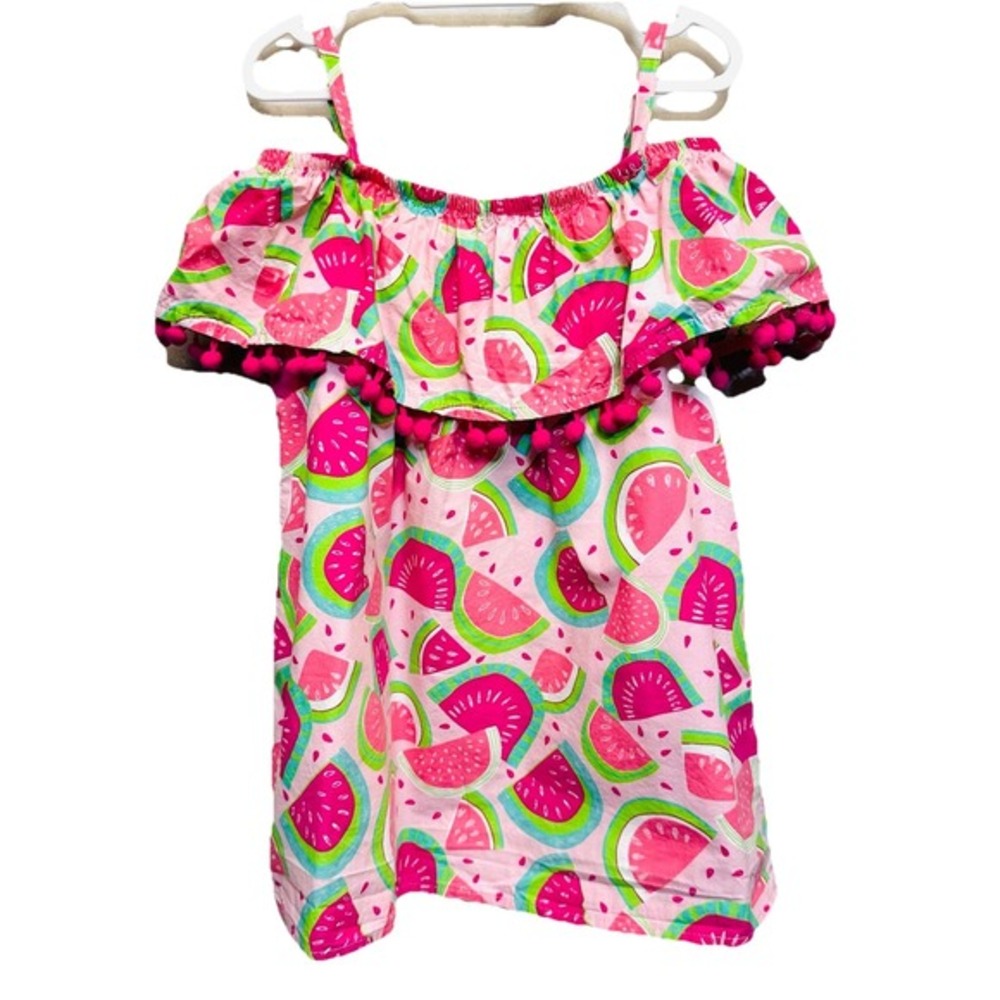 Tommy Bahama top tunic Girls M 7-8 Pink Watermelon Pom‎ Pom Trim beach